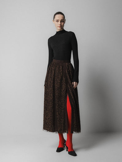 Emin + Paul Layered Skirt in Brown Leopard