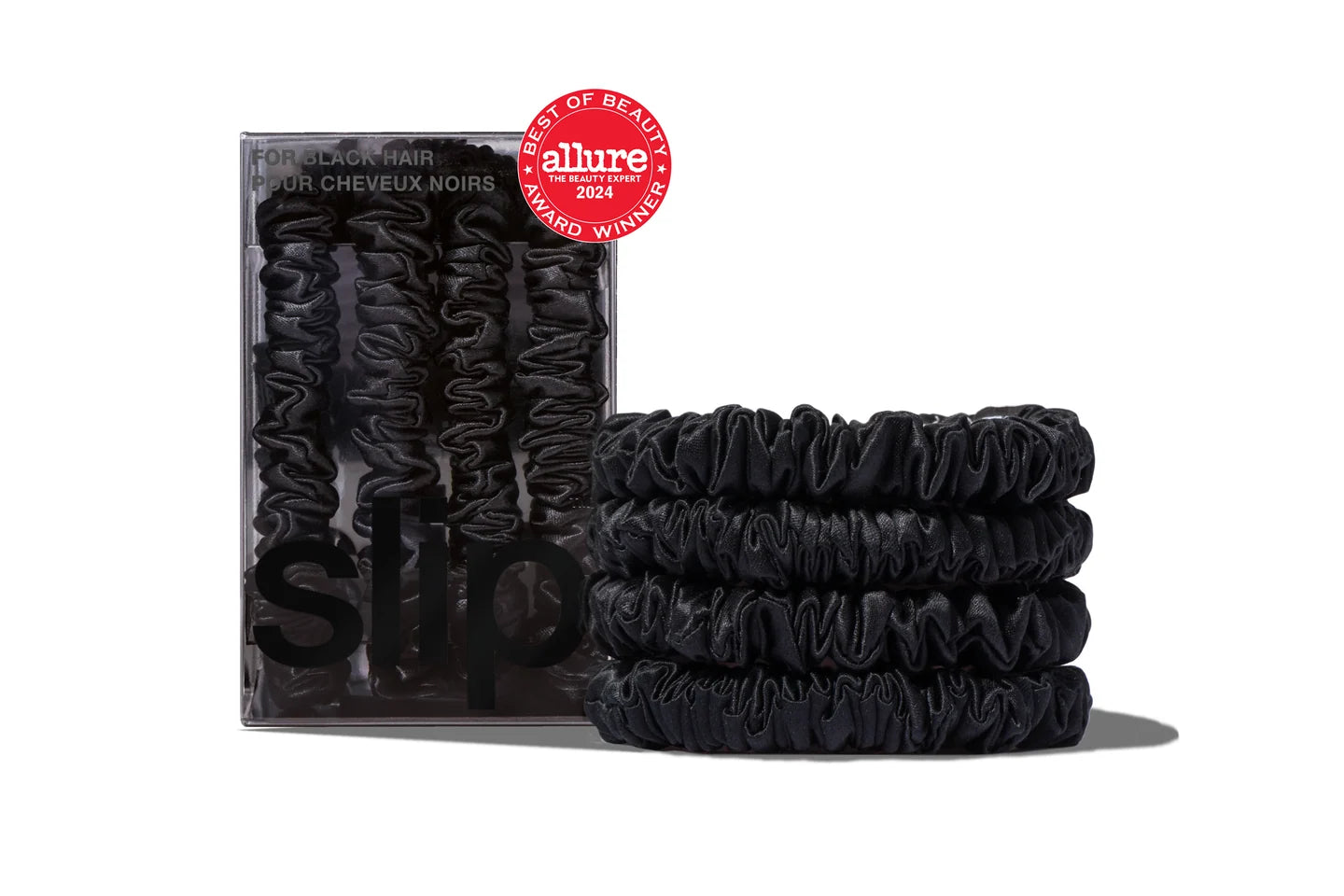 SLIP Back to Basics Pure Silk Skinny Scrunchies in Black