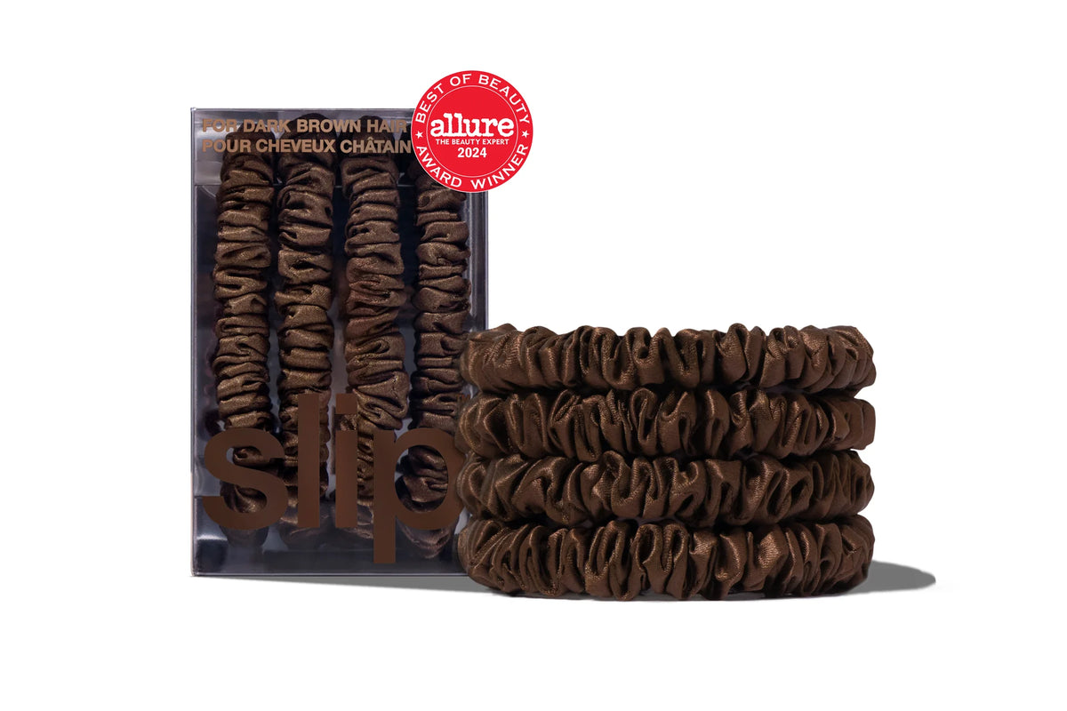 SLIP Back to Basics Pure Silk Skinny Scrunchies in Dark Brown