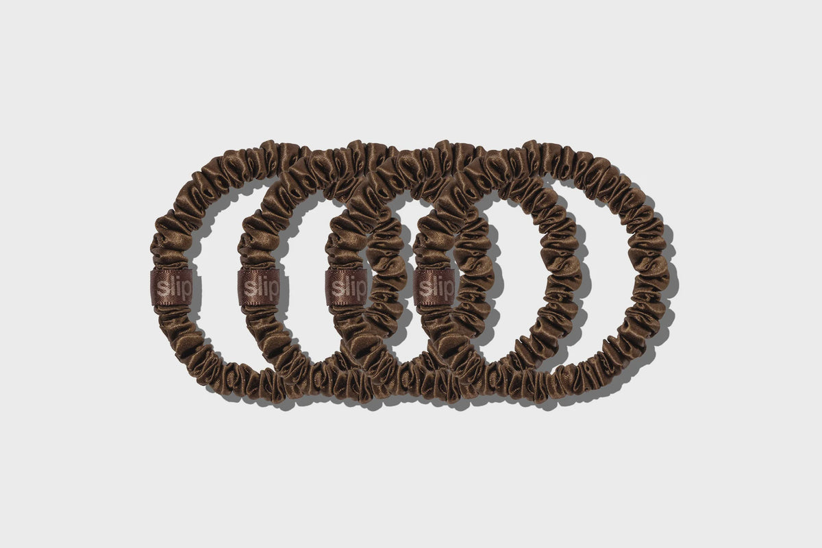SLIP Back to Basics Pure Silk Skinny Scrunchies in Dark Brown