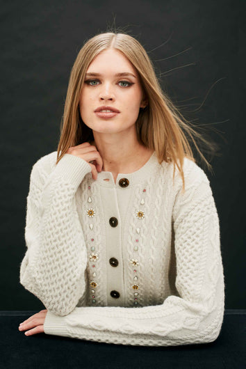 Jumper 1234 Jewel Cable Cardigan in Jasmine