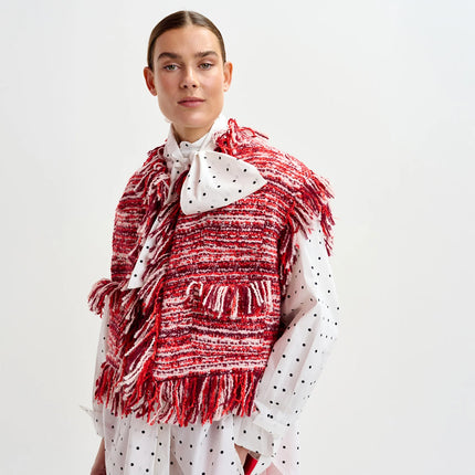 Essentiel Antwerp Ishani Fringed Gilet in Santa Claus