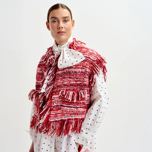 You added <b><u>Essentiel Antwerp Ishani Fringed Gilet in Santa Claus</u></b> to your cart.