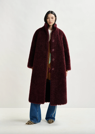 Essentiel Antwerp Ispot Faux Fur Coat in Margot Mauve