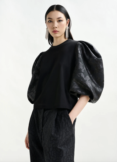 Essentiel Antwerp Imortal  Puff Sleeve Tee in Black
