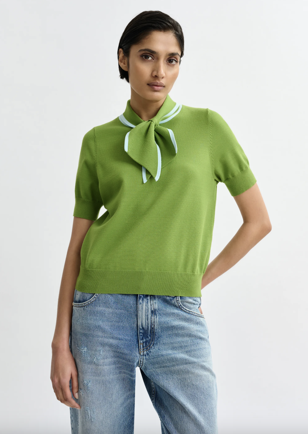 Essentiel Antwerp Jonda Contrast Colour Polo in Spirulina Green
