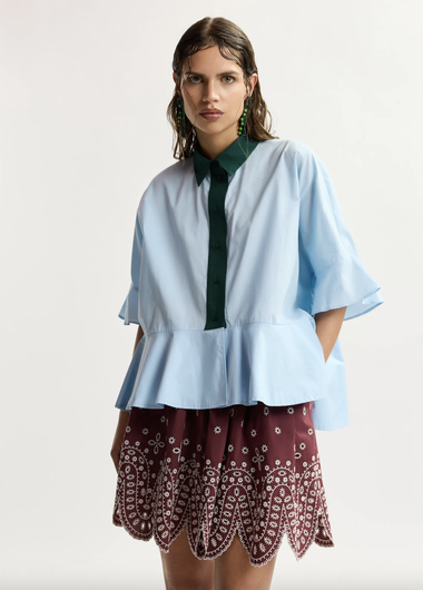 Essentiel Antwerp Kaylee Peplum Ruffle Shirt - Aquamarine