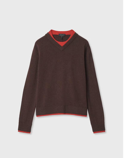 Rag & Bone Nyla Cashmere V Crew - Brown