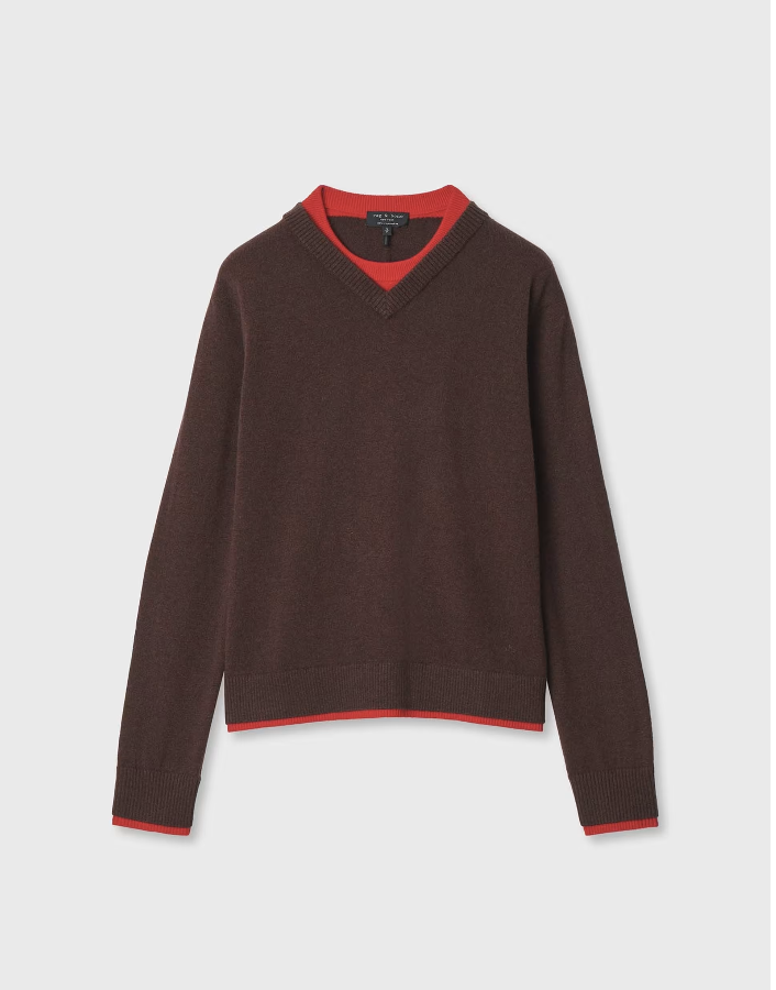 Rag & Bone Nyla Cashmere V Crew - Brown