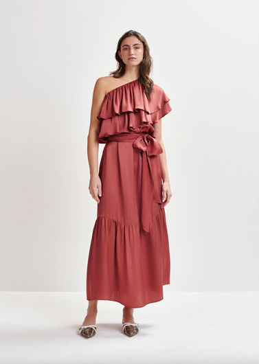 EA Hoenix Asymmetric Dress in Burnt Coral