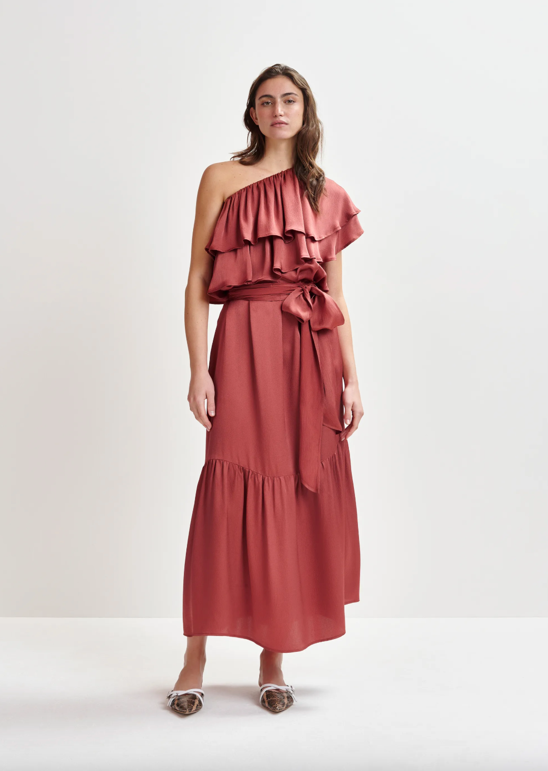Essentiel Antwerp Hoenix Asymmetric Dress in Burnt Coral