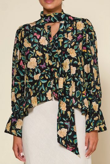 RIXO Clarabelle Top in Butterfly Floral Charcoal