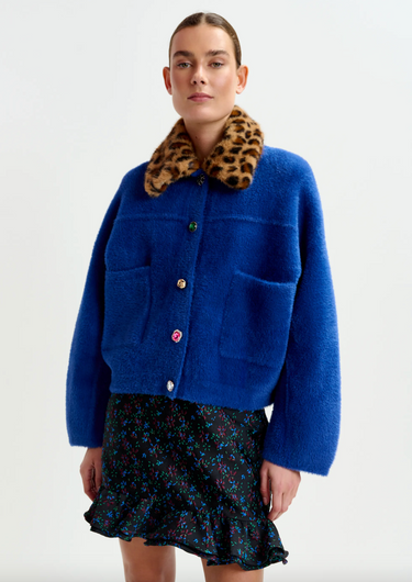 Essentiel Antwerp Intention Jacket with Collar in Black Iris