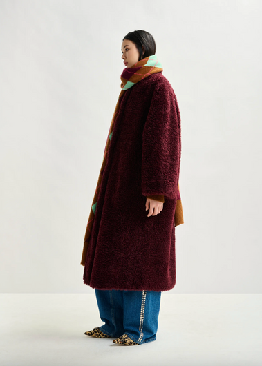 Essentiel Antwerp Ispot Faux Fur Coat in Margot Mauve