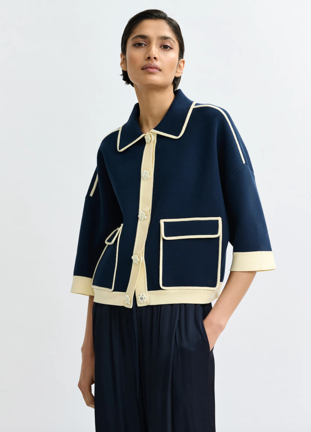 Essentiel Antwerp Jugly Knit Cardigan in Classic Navy