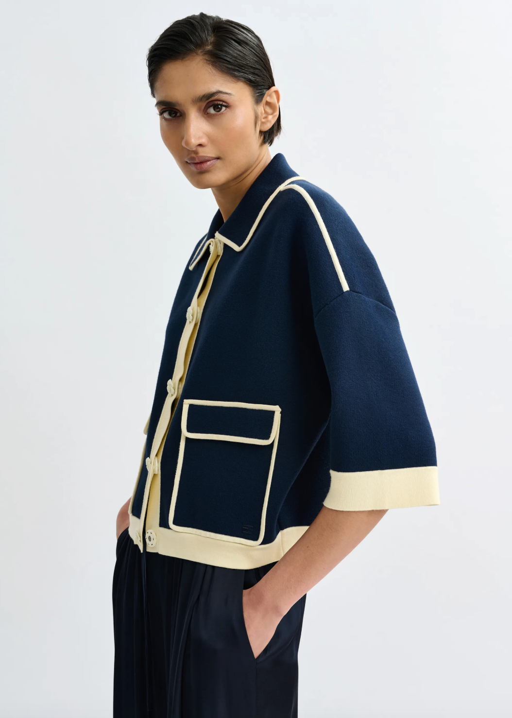 Essentiel Antwerp Jugly Knit Cardigan in Classic Navy