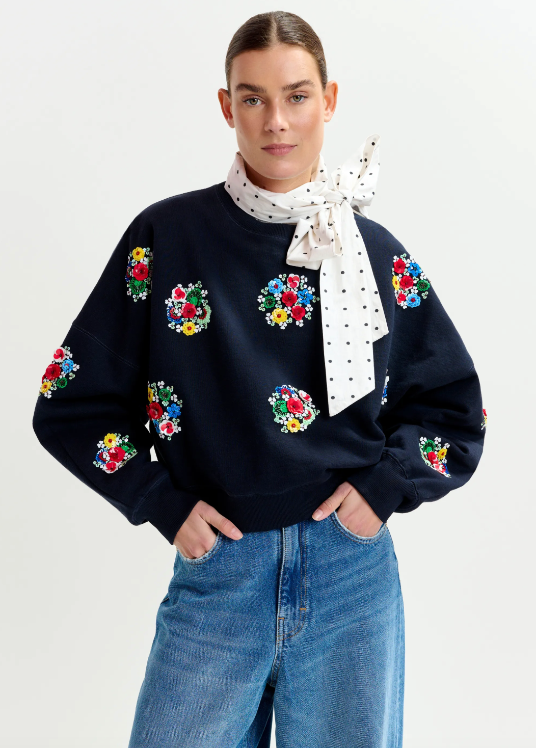 Essentiel Antwerp Itro Embroidered Sweatshirt in Navy