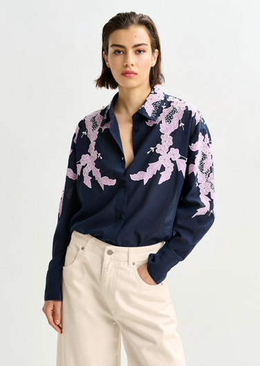 Essentiel Antwerp Ishimbay Embroidered Top in Navy