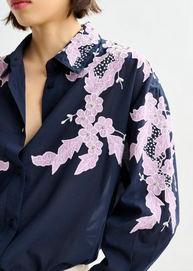 Essentiel Antwerp Ishimbay Embroidered Top in Navy