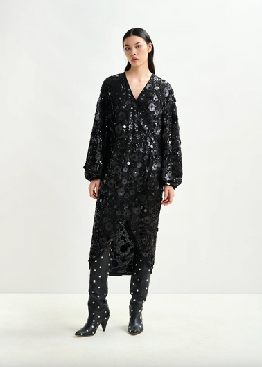 Essentiel Antwerp Ishine Sequin Wrap Dress in Black