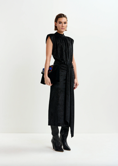 Essentiel Antwerp Inche Velvet Jersey Dress in Black