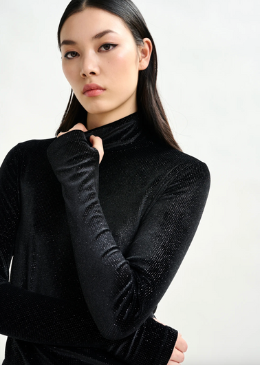 Essentiel Antwerp Indienne Velvet Jersey Top in Black