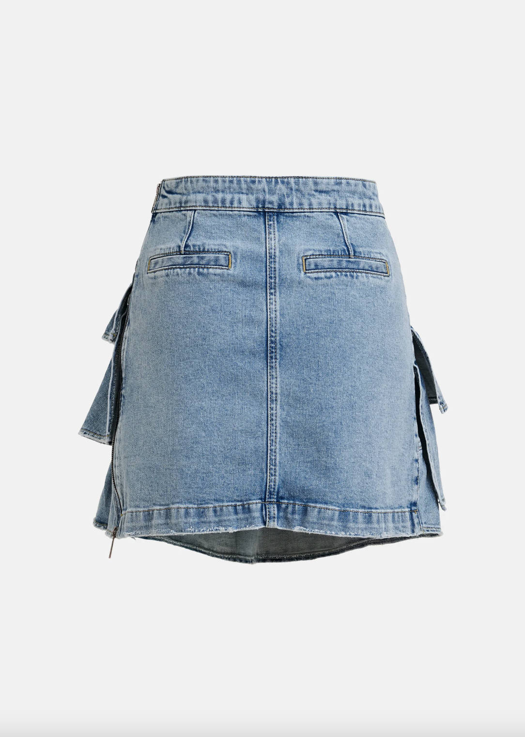 Essentiel Antwerp Ja Ruffled Denim Mini Skirt in Bright Sky