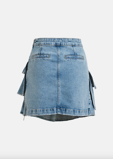 Essentiel Antwerp Ja Ruffled Denim Mini Skirt in Bright Sky