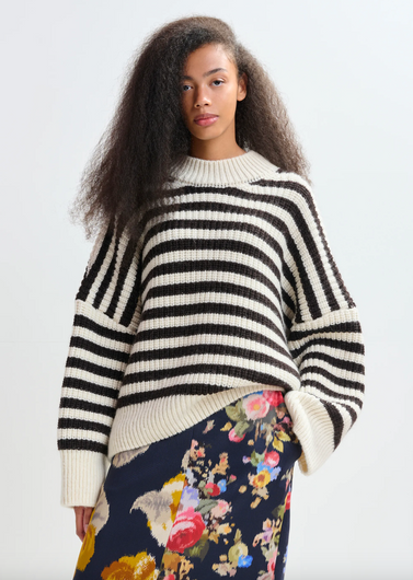 Essentiel Antwerp Jacquie Striped Knit in Chocolare Mousse