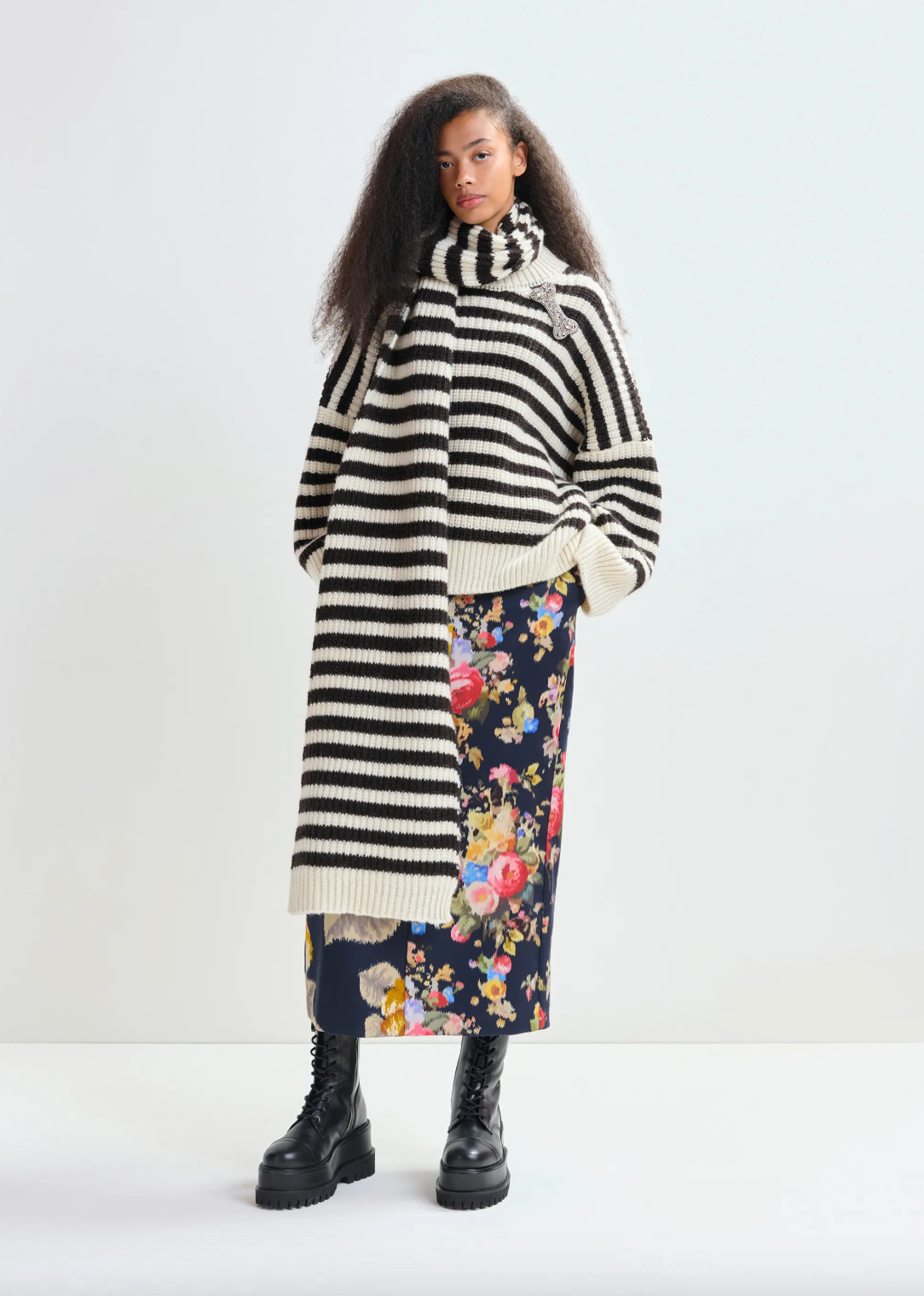 Essentiel Antwerp Jacquie Striped Knit in Chocolare Mousse