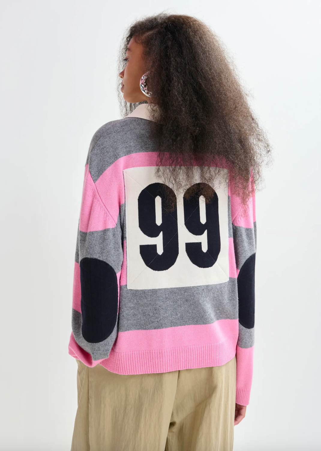 Essentiel Antwerp Jarn Striped Knit Polo in Pinky Sugar