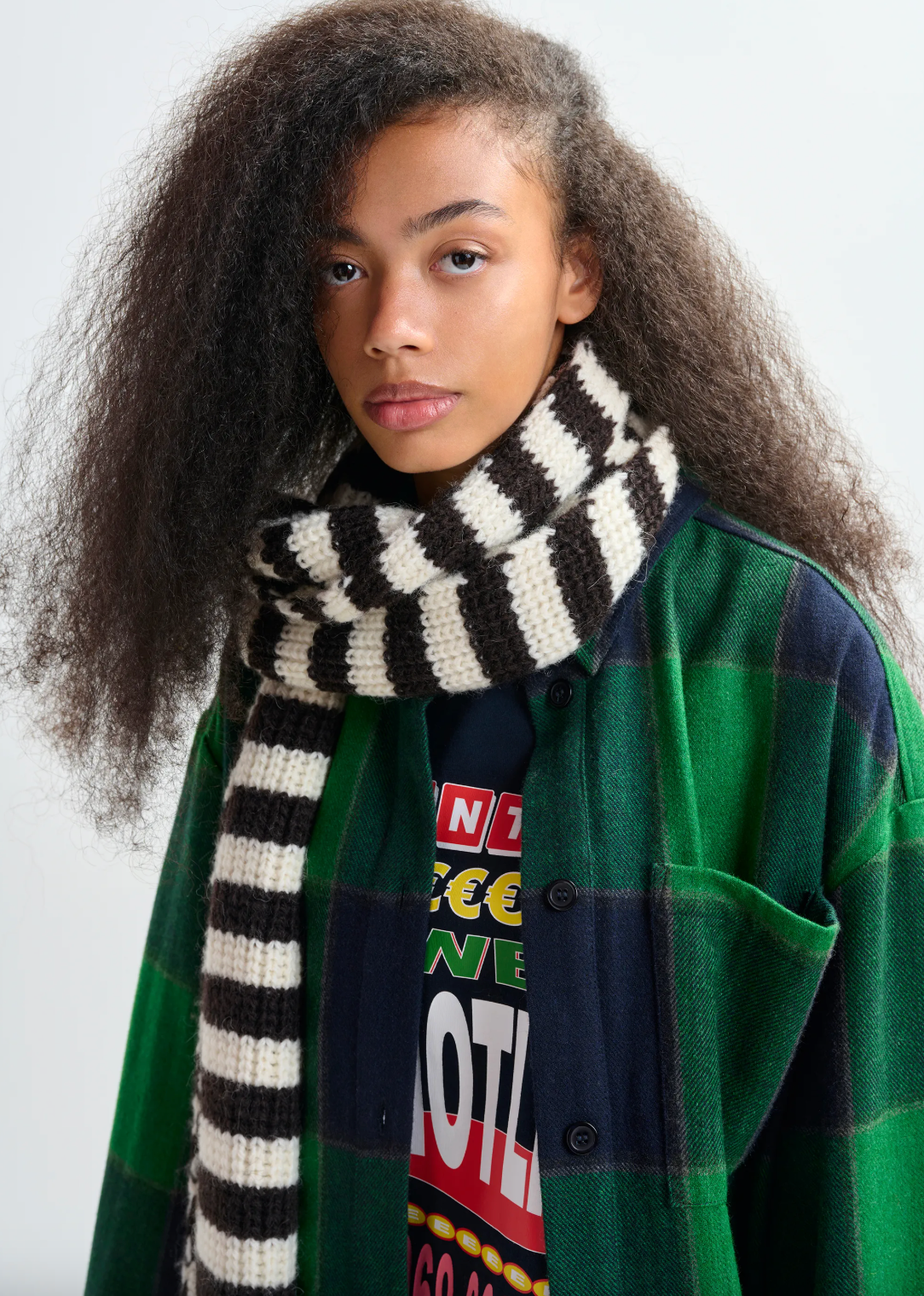 Essentiel Antwerp Juny Striped Knit Scarf in Chocolate Mousse