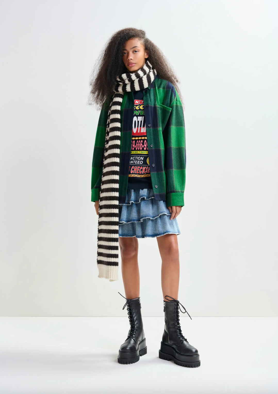 Essentiel Antwerp Juny Striped Knit Scarf in Chocolate Mousse