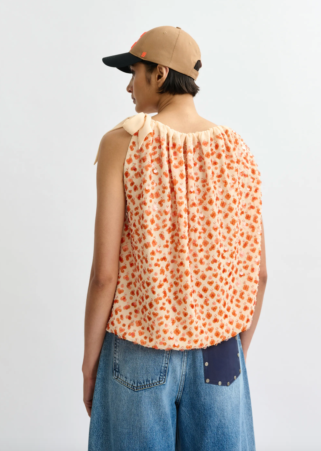 Essentiel Antwerp Jocelyn Sequin Smock Top in Off White