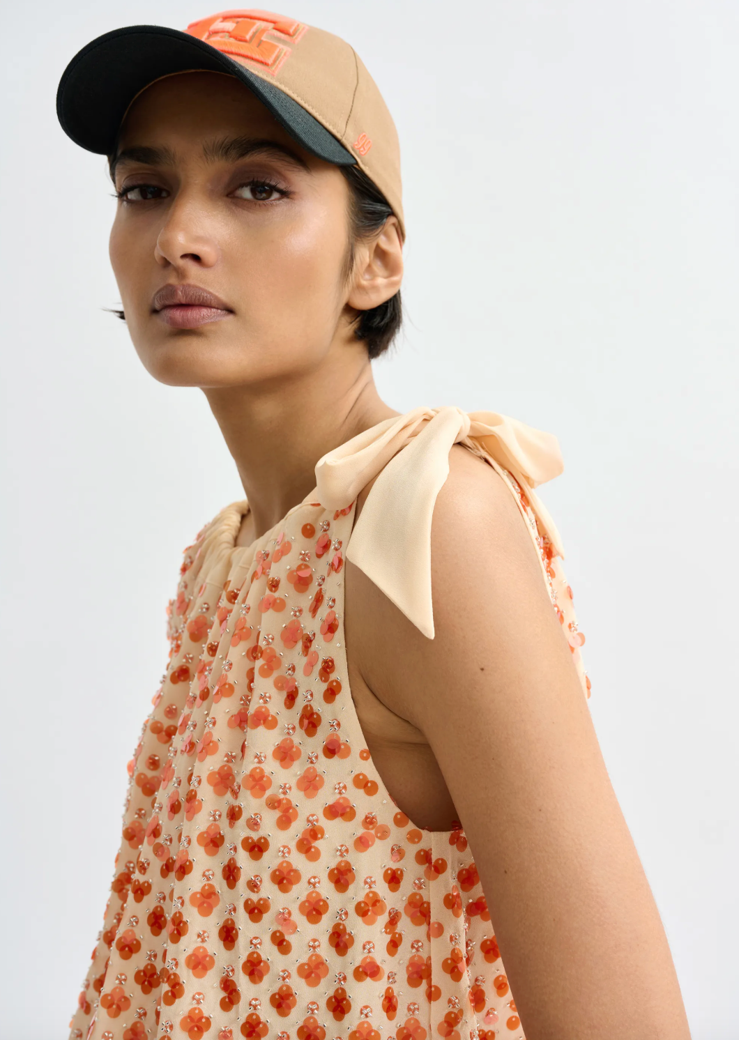 Essentiel Antwerp Jocelyn Sequin Smock Top in Off White