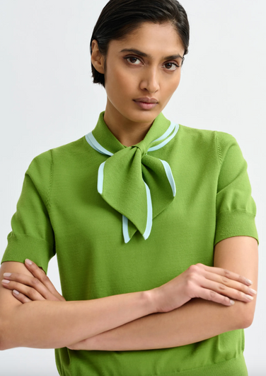 Essentiel Antwerp Jonda Contrast Colour Polo in Spirulina Green