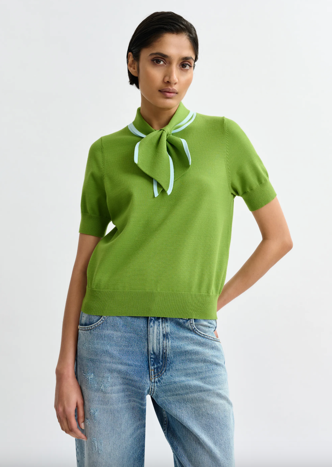 Essentiel Antwerp Jonda Contrast Colour Polo in Spirulina Green