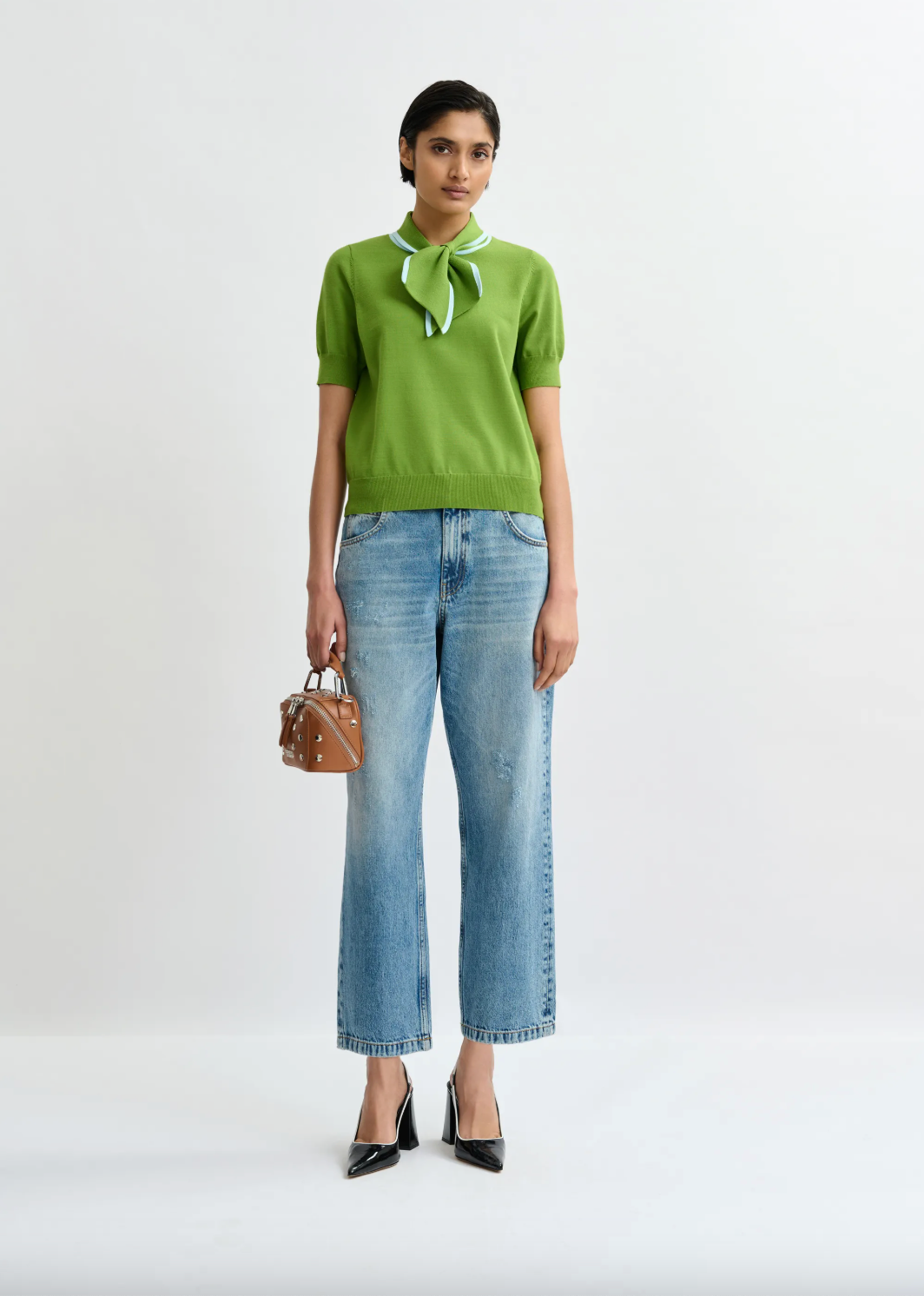 Essentiel Antwerp Jonda Contrast Colour Polo in Spirulina Green