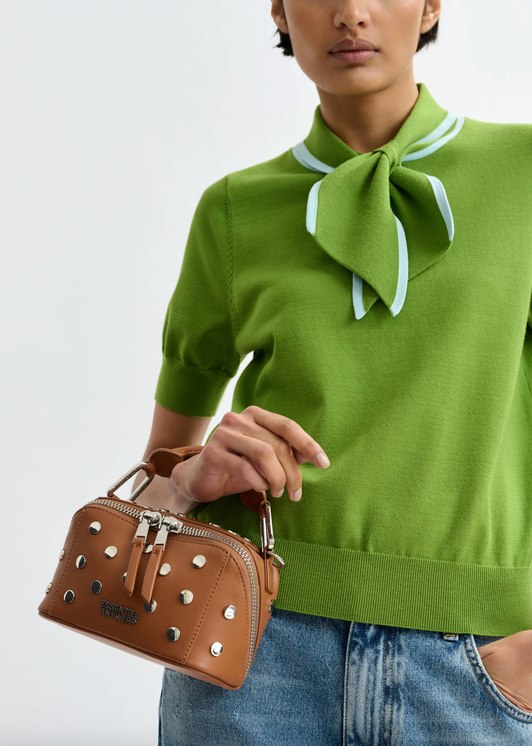 Essentiel Antwerp Jonda Contrast Colour Polo in Spirulina Green