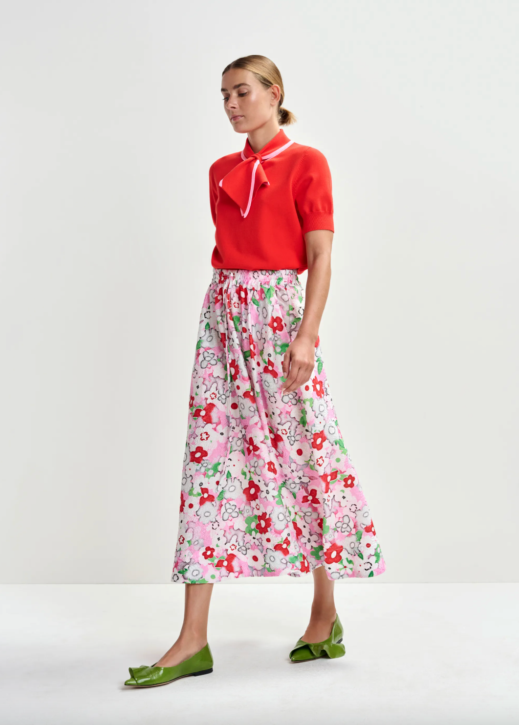 Essentiel Antwerp Julianne A Line Midi Skirt in Cotton Andy
