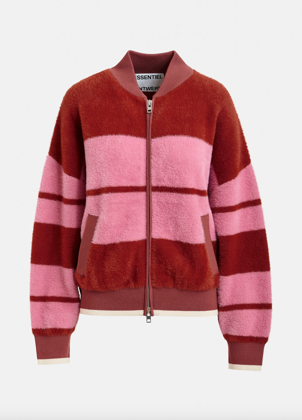 Essentiel Antwerp Jicama Striped Knit Jacket in Burned Red