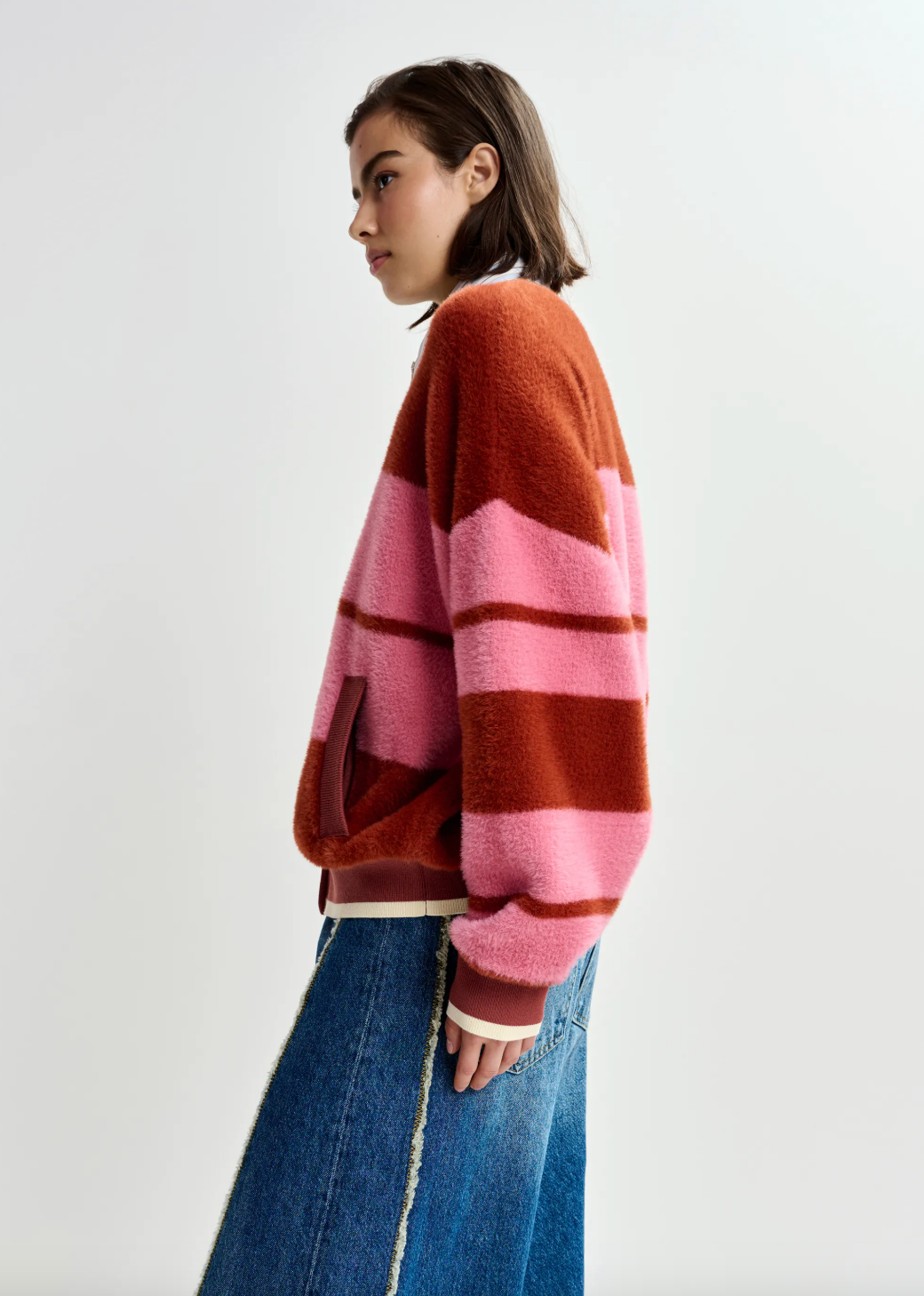 Essentiel Antwerp Jicama Striped Knit Jacket in Burned Red