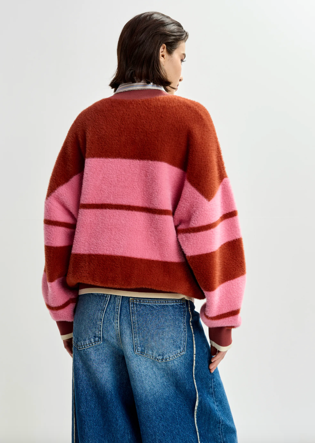 Essentiel Antwerp Jicama Striped Knit Jacket in Burned Red