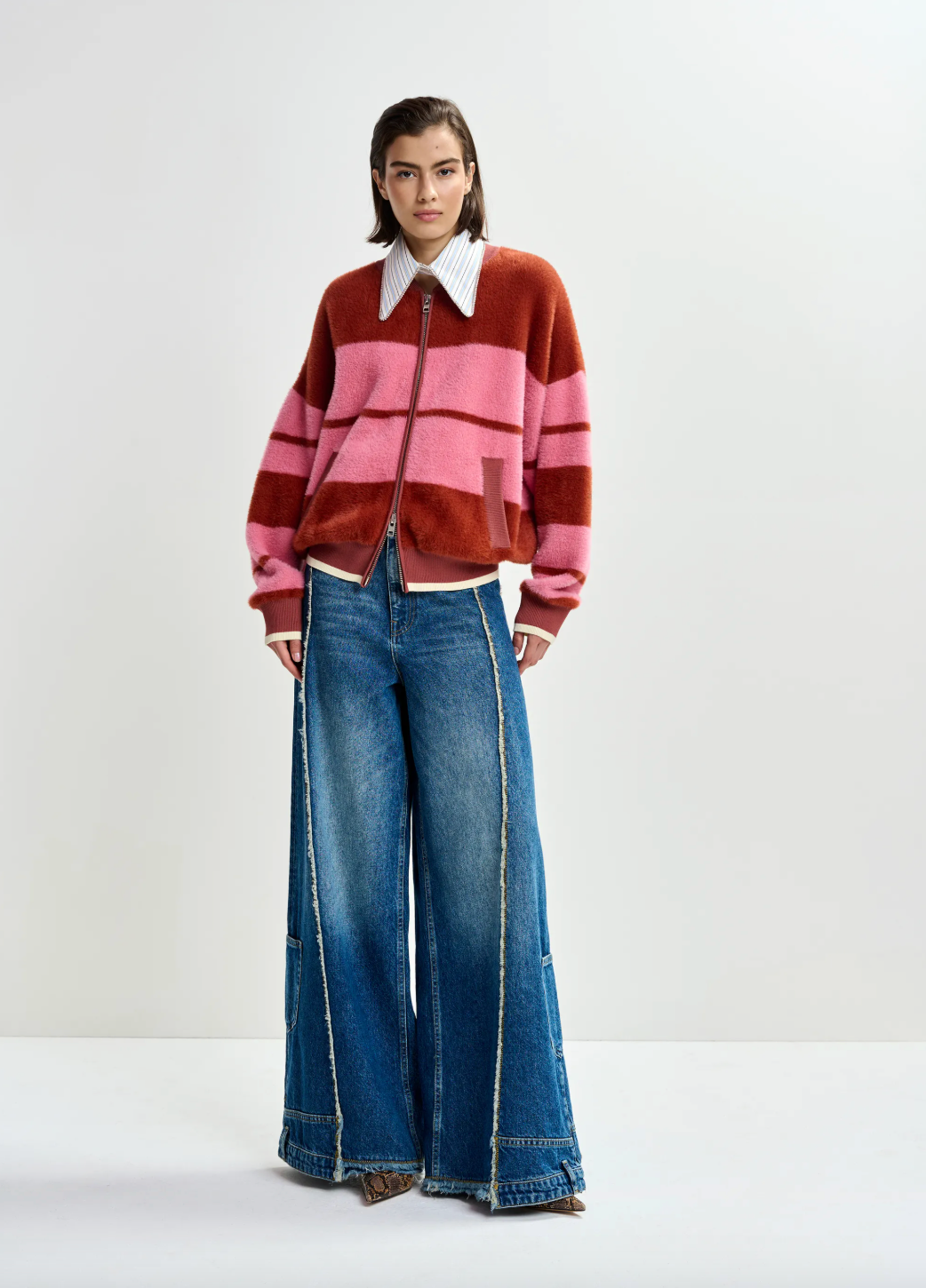 Essentiel Antwerp Jicama Striped Knit Jacket in Burned Red