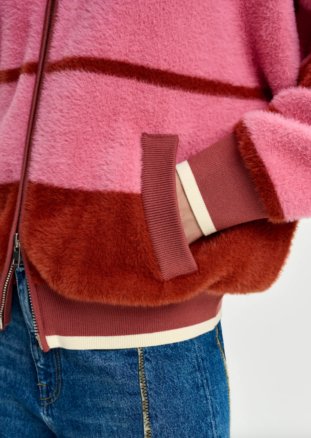 Essentiel Antwerp Jicama Striped Knit Jacket in Burned Red