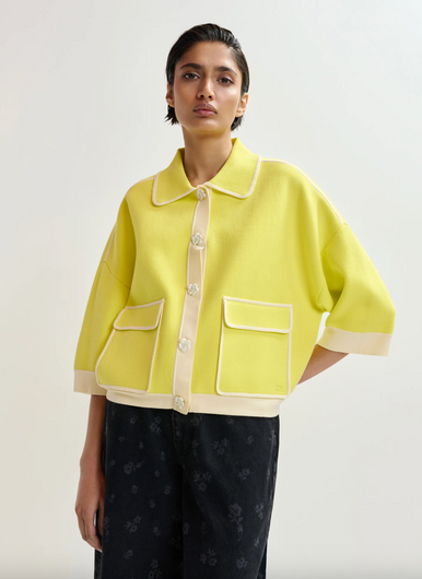 Essentiel Antwerp Jugly Knit Cardigan in Lemon Squeeze