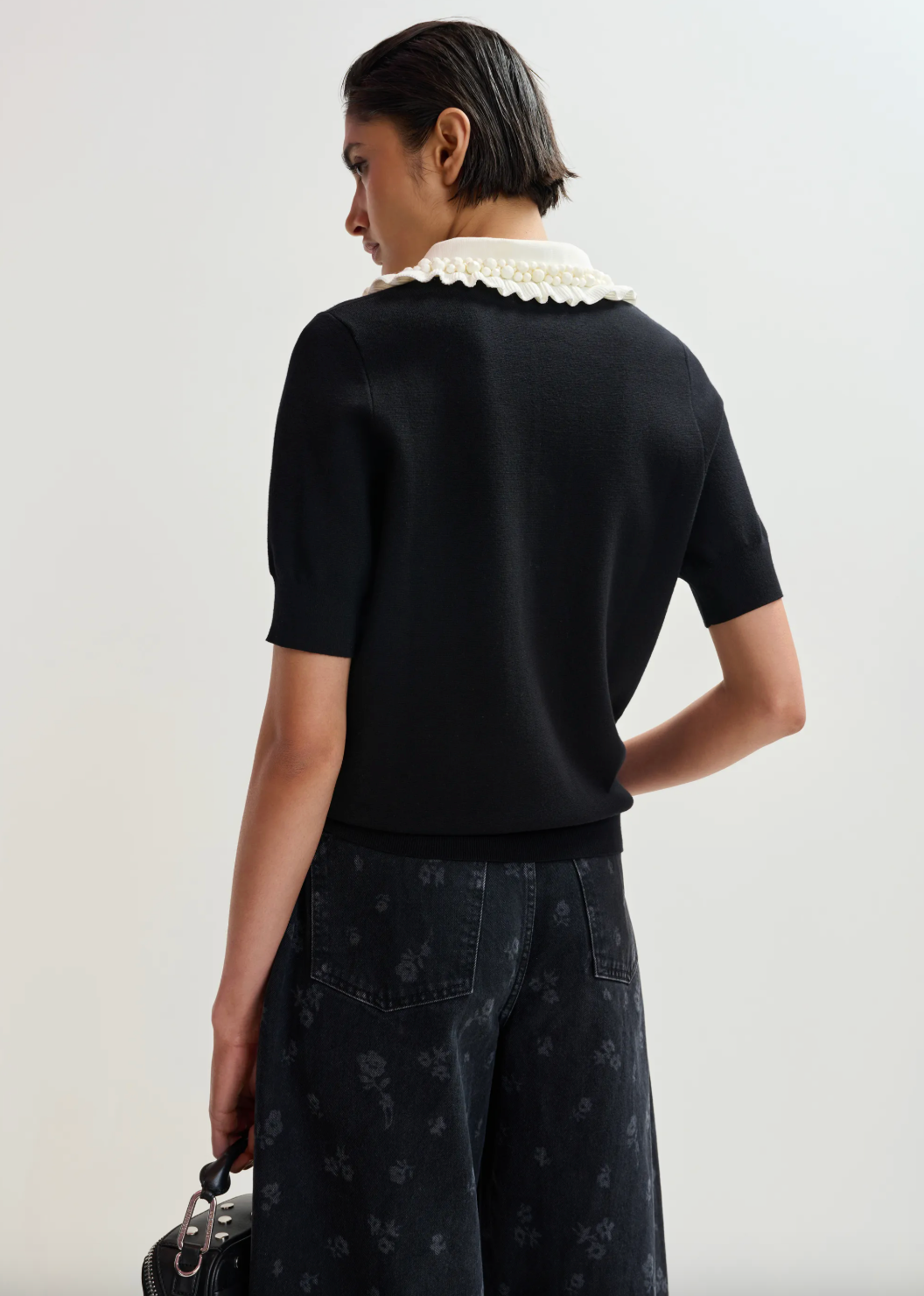 Essentiel Antwerp Jewelry Embroidered Knit Polo in Black