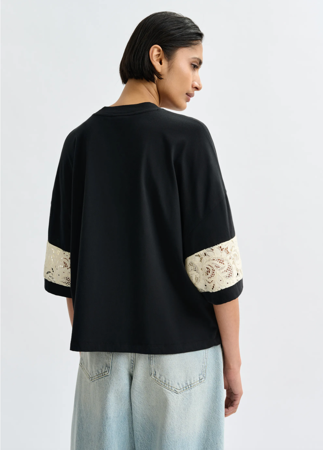 Essentiel Antwerp Jemix Striped Lace Tee in Black