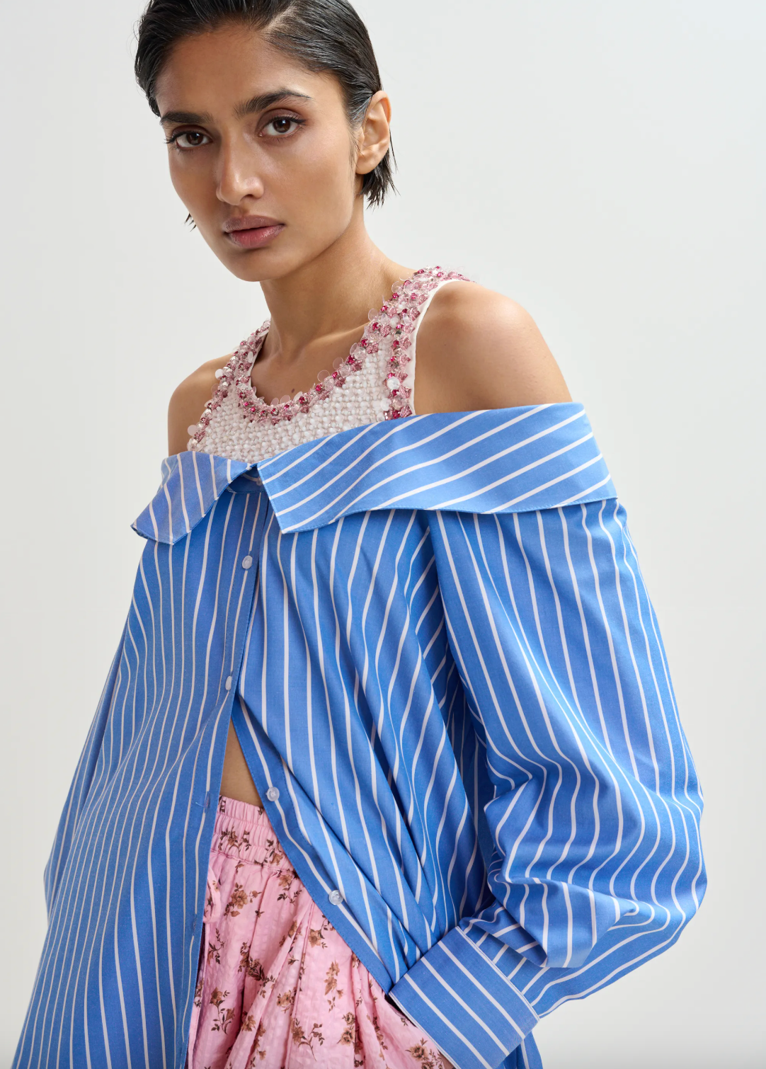 Essentiel Antwerp Jori Embellished Shirt Dress - Blue