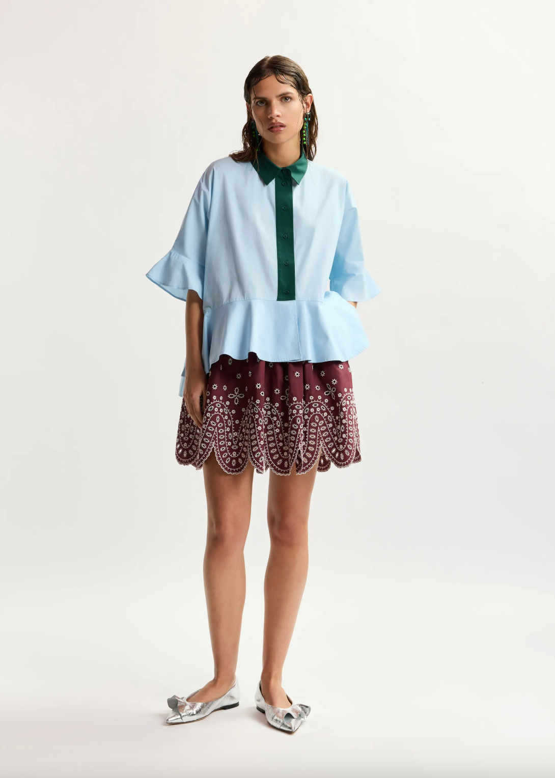 Essentiel Antwerp Kaylee Peplum Ruffle Shirt - Aquamarine